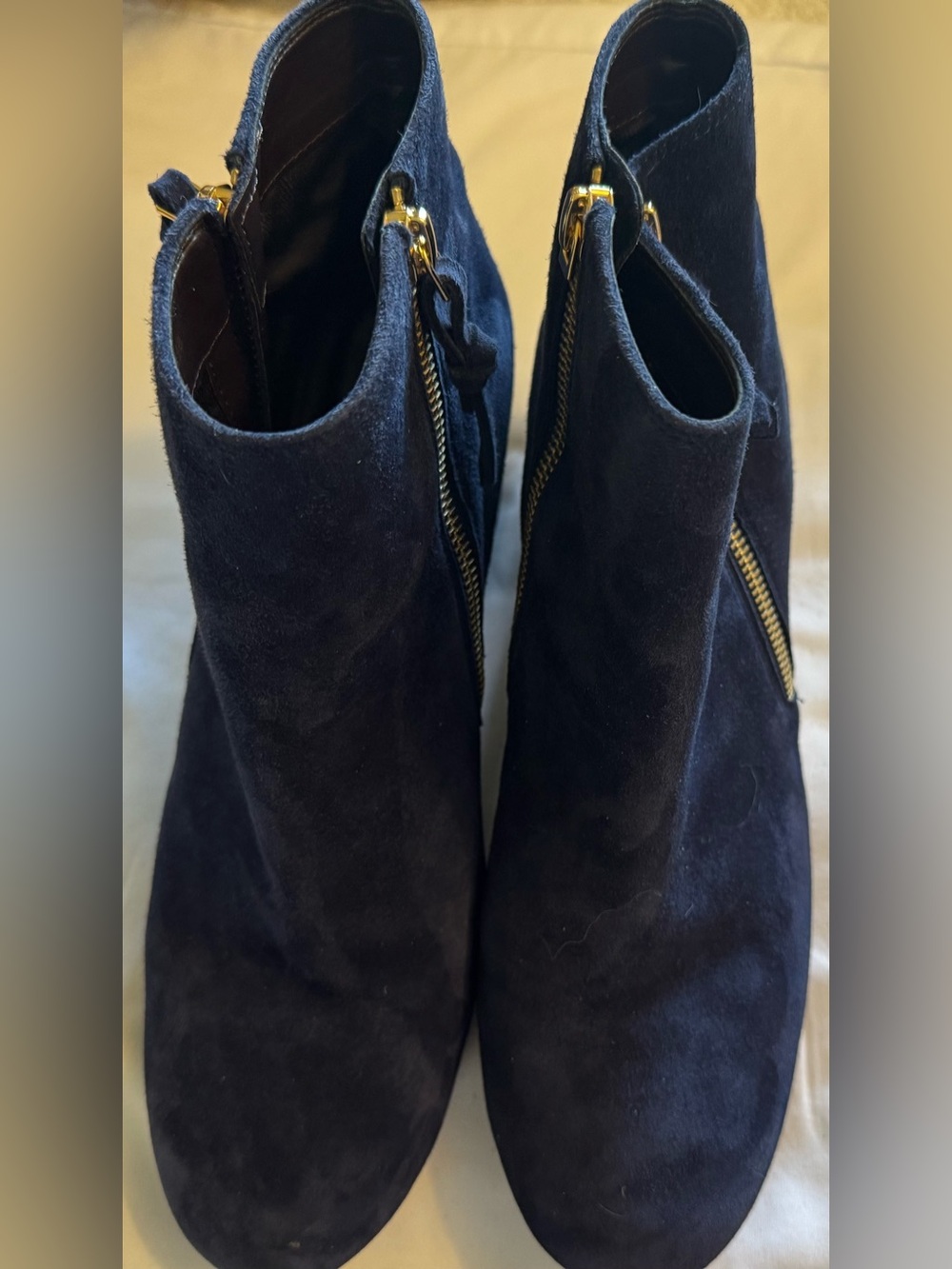 Cole Haan Navy Suede Block Heel Ankle Boots - Picture 5 of 9